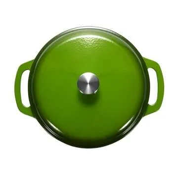 Amazon Basics Cast Iron Dutch Oven Pot with Lid, Enameled, Round, Dual Handles, Heavy-Duty, Large, 7.3-Quart, Green