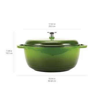 Amazon Basics Cast Iron Dutch Oven Pot with Lid, Enameled, Round, Dual Handles, Heavy-Duty, Large, 7.3-Quart, Green