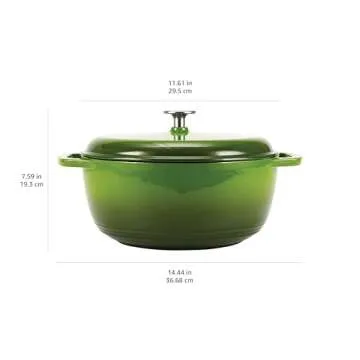 Amazon Basics Cast Iron Dutch Oven Pot with Lid, Enameled, Round, Dual Handles, Heavy-Duty, Large, 7.3-Quart, Green