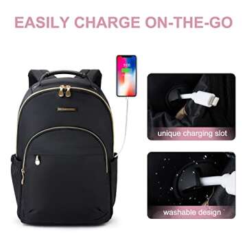 LIGHT FLIGHT Laptop Backpack for Women Computer Bag 15.6 Casual Notebook Backpacks for Work Travel Business Trip College, Practical Gift for Women and Family Black