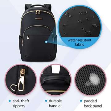 LIGHT FLIGHT Laptop Backpack for Women Computer Bag 15.6 Casual Notebook Backpacks for Work Travel Business Trip College, Practical Gift for Women and Family Black