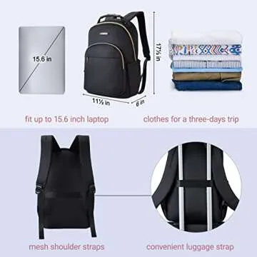 LIGHT FLIGHT Laptop Backpack for Women Computer Bag 15.6 Casual Notebook Backpacks for Work Travel Business Trip College, Practical Gift for Women and Family Black