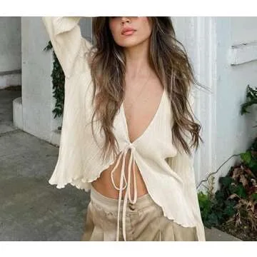 Stylish Sheer Mesh Flare Sleeve Crop Top for Women