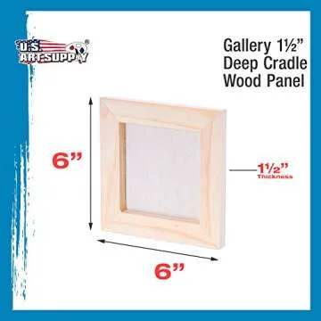 U.S. Art Supply 6" x 6" Unfinished Cradled Wood Panels for Painting, Gallery 1-1/2" Deep (4 Pack) - Artist Depth Wooden Wall Canvases - Mixed-Media Craft, Acrylic, Oil, Encaustic, Paint Pouring