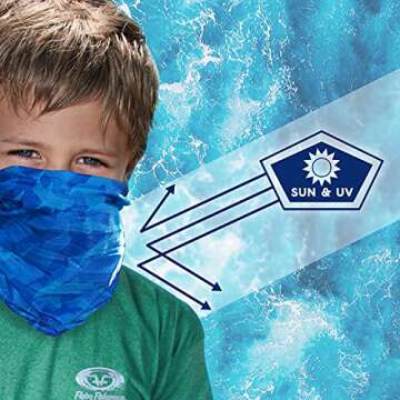 Flying Fisherman Junior SunBandit: Neck Gaiter Mask for Boys & Girls, UV Face Protection for Sports & Outdoors, Lightweight Multi-Functional Outdoor Clothing | SHARK CAMO, Blue (SB1311-JR)