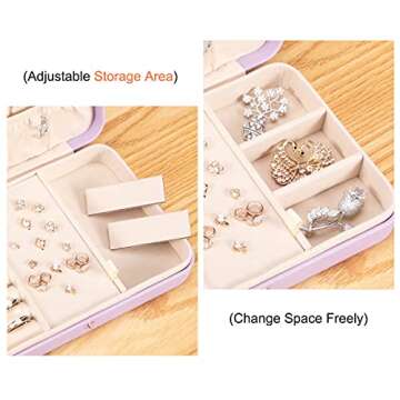LANDICI Small Jewelry Box for Women Girls, PU Leather Travel Jewelry Case, Portable Jewelry Organizer Storage Holder Display for Ring Earrings Necklace Bracelet Bangle Men Kids Gift, Lavender