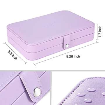 LANDICI Small Jewelry Box for Women Girls, PU Leather Travel Jewelry Case, Portable Jewelry Organizer Storage Holder Display for Ring Earrings Necklace Bracelet Bangle Men Kids Gift, Lavender
