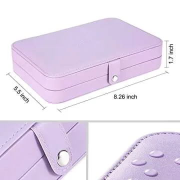 LANDICI Small Jewelry Box for Women Girls, PU Leather Travel Jewelry Case, Portable Jewelry Organizer Storage Holder Display for Ring Earrings Necklace Bracelet Bangle Men Kids Gift, Lavender