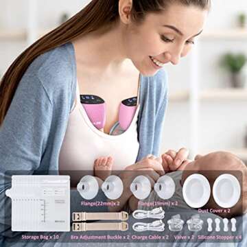 CPPSLEE Breast Pump, Hands Free Breast Pump, Electric Breast Pump with 3 Mode & 9 Levels, Wireless Breast Pump, 25mm Flange, 2 Pack, Rosy