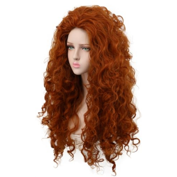 yuehong Women's Long Curly Orange Wig for Cosplay and Parties