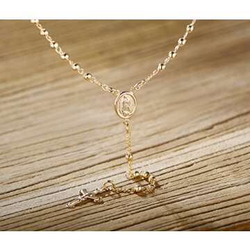 Barzel 18K Gold Plated Virgin Mary Rosary Bead Cross Necklace - Made In Brazil (18 Inches)