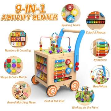 WOODMAM 9-in-1 Wooden Activity Cube & Baby Walker