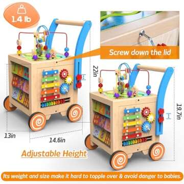 WOODMAM 9-in-1 Wooden Activity Cube & Baby Walker