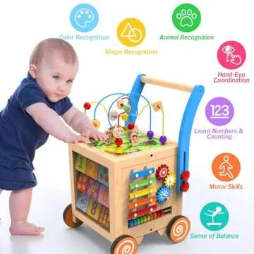WOODMAM 9-in-1 Wooden Activity Cube & Baby Walker