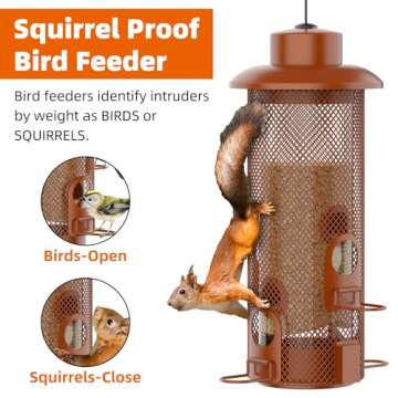 Metal Squirrel Proof Bird Feeder,Bird Feeders for Outdoors,Weight Activated Squirrel Proof Wild Bird...
