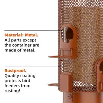 Metal Squirrel Proof Bird Feeder,Bird Feeders for Outdoors,Weight Activated Squirrel Proof Wild Bird Feeders with Finch Cardinal Chickadee,Large Capacity,Weatherproof and Durable,Reddish Brown