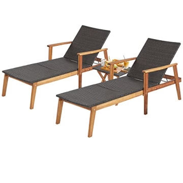 Tangkula 3-Piece Patio Chaise Lounge Set with Adjustable Backrest & Folding Table
