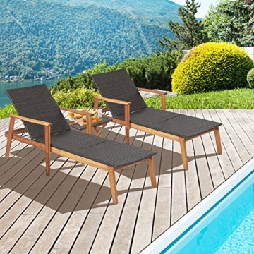 Tangkula Patio Chaise Lounge Set Adjustable Backrest Folding Table