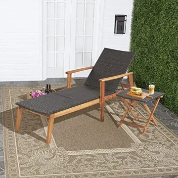 Tangkula Patio Chaise Lounge Set Adjustable Backrest Folding Table