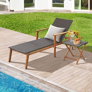 Tangkula Patio Chaise Lounge Set Adjustable Backrest Folding Table