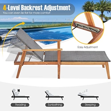 Tangkula Patio Chaise Lounge Set Adjustable Backrest Folding Table