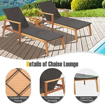 Tangkula Patio Chaise Lounge Set Adjustable Backrest Folding Table