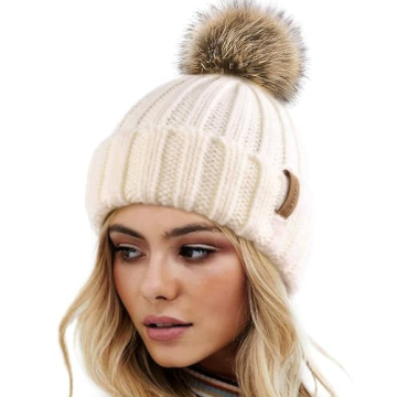 FURTALK Women's Winter Beanie with Faux Fur Pom - Warm & Stylish
