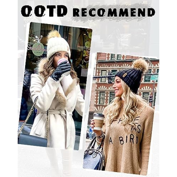 FURTALK Women's Winter Knitted Beanie with Faux Fur Pom
