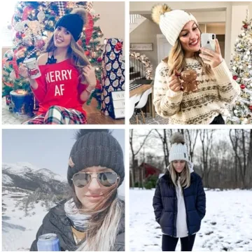 FURTALK Women's Winter Knitted Beanie with Faux Fur Pom