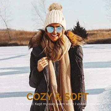 FURTALK Women's Winter Knitted Beanie with Faux Fur Pom