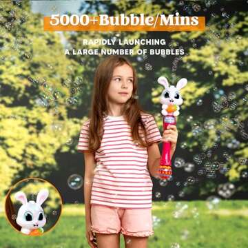 Sloosh Easter Bunny Bubble Wand for Kids Ages3+, Light Up Automatic Bubble Maker with LED & Sound Effect for Toddler, Birthday Party Gifts, Outdoor, Easter Basket Stuffers