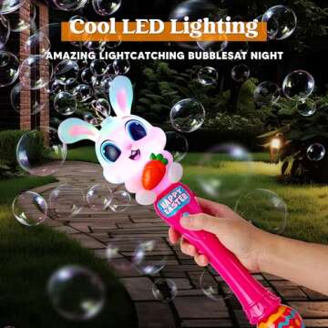 Sloosh Easter Bunny Bubble Wand for Kids Ages3+, Light Up Automatic Bubble Maker with LED & Sound Effect for Toddler, Birthday Party Gifts, Outdoor, Easter Basket Stuffers