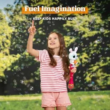 Sloosh Easter Bunny Bubble Wand for Kids Ages3+, Light Up Automatic Bubble Maker with LED & Sound Effect for Toddler, Birthday Party Gifts, Outdoor, Easter Basket Stuffers