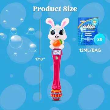 Sloosh Easter Bunny Bubble Wand for Kids Ages3+, Light Up Automatic Bubble Maker with LED & Sound Effect for Toddler, Birthday Party Gifts, Outdoor, Easter Basket Stuffers