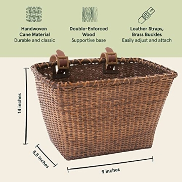 Retrospec Cane Woven Bicycle Basket with Leather Straps