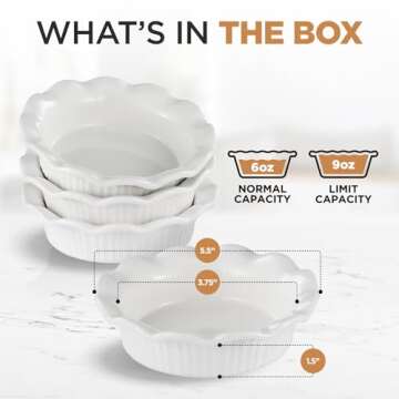 Aunt Shannon's Kitchen White Ceramic Mini Pie Pans - Set of 4 - Small 5.5 Inch Pie Pans with Classic...