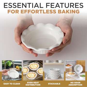 Aunt Shannon's Kitchen White Ceramic Mini Pie Pans - Set of 4 - Small 5.5 Inch Pie Pans with Classic Fluted Rims - Individual Pot Pie Pans for Pot Pies, Quiches, Puddings - Pot Pie Baking Dishes