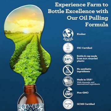 GuruNanda Advanced Oil Pulling with Tongue Scraper - Natural Alcohol-Free Mouthwash with Coconut Oil, Vitamins D & E for Healthy Teeth & Gums(8 Fl Oz)