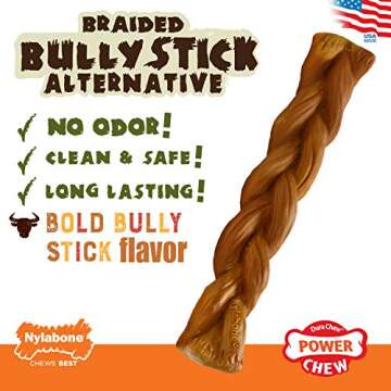 Nylabone Braided Bully Stick Alternative Power Chew Toy for Dogs, Dog Toys for Aggressive Chewers, B...
