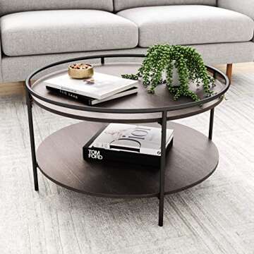 Nathan James Paloma Round Coffee Tea or Cocktail with Raised Tray Top Edge Tables, 2-Tier Minimalist...