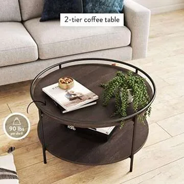 Nathan James Paloma Round Coffee Table in Dark Oak & Black