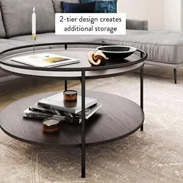 Nathan James Paloma Round Coffee Table in Dark Oak & Black