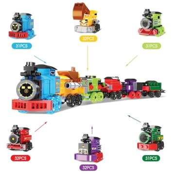 LEBOCADO Mini Building Block Sets, 12PCS Vehicle Train Toys Building Blocks, 6 in 1 STEM Toys Eggs B...