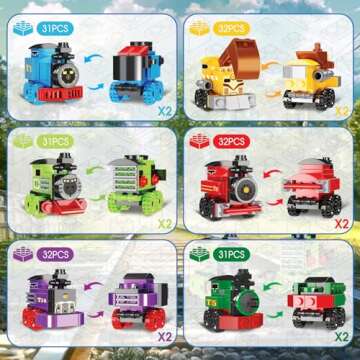 LEBOCADO Mini Building Block Sets, 12PCS Vehicle Train Toys Building Blocks, 6 in 1 STEM Toys Eggs Building Sets, Party Favors for Kids Goodie Bags Prizes/Birthday Gifts