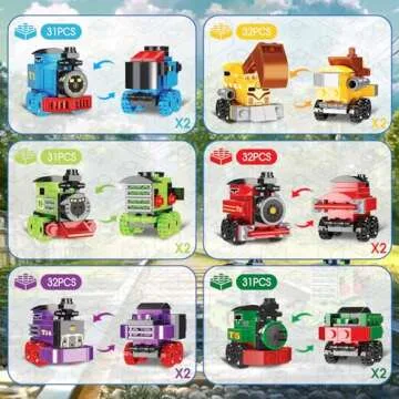 LEBOCADO Mini Building Block Sets, 12PCS Vehicle Train Toys Building Blocks, 6 in 1 STEM Toys Eggs Building Sets, Party Favors for Kids Goodie Bags Prizes/Birthday Gifts