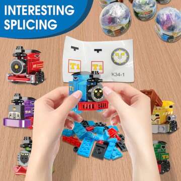LEBOCADO Mini Building Block Sets, 12PCS Vehicle Train Toys Building Blocks, 6 in 1 STEM Toys Eggs Building Sets, Party Favors for Kids Goodie Bags Prizes/Birthday Gifts