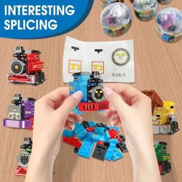 LEBOCADO Mini Building Block Sets, 12PCS Vehicle Train Toys Building Blocks, 6 in 1 STEM Toys Eggs Building Sets, Party Favors for Kids Goodie Bags Prizes/Birthday Gifts