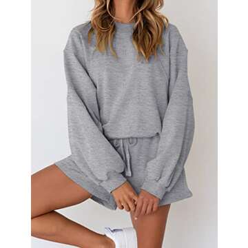 MEROKEETY Women's 2024 Fall Oversized Batwing Sleeve Lounge Sets Casual Top and Shorts 2 Piece Outfits Sweatsuit Grey