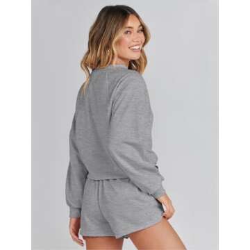 MEROKEETY Women's 2024 Fall Oversized Batwing Sleeve Lounge Sets Casual Top and Shorts 2 Piece Outfits Sweatsuit Grey