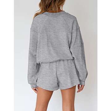 MEROKEETY Women's 2024 Fall Oversized Batwing Sleeve Lounge Sets Casual Top and Shorts 2 Piece Outfits Sweatsuit Grey
